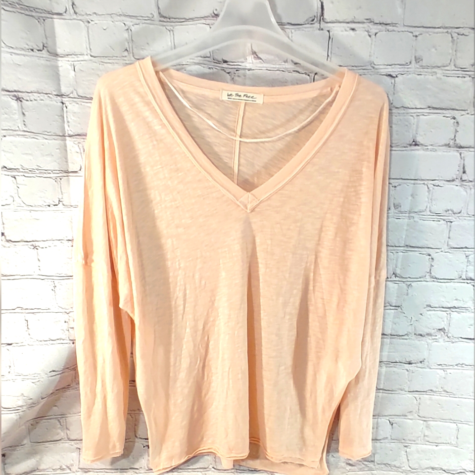 We The Free V Neck Dusty Pink Heathered Boho Top Long Sleeve Coastal Oversized
